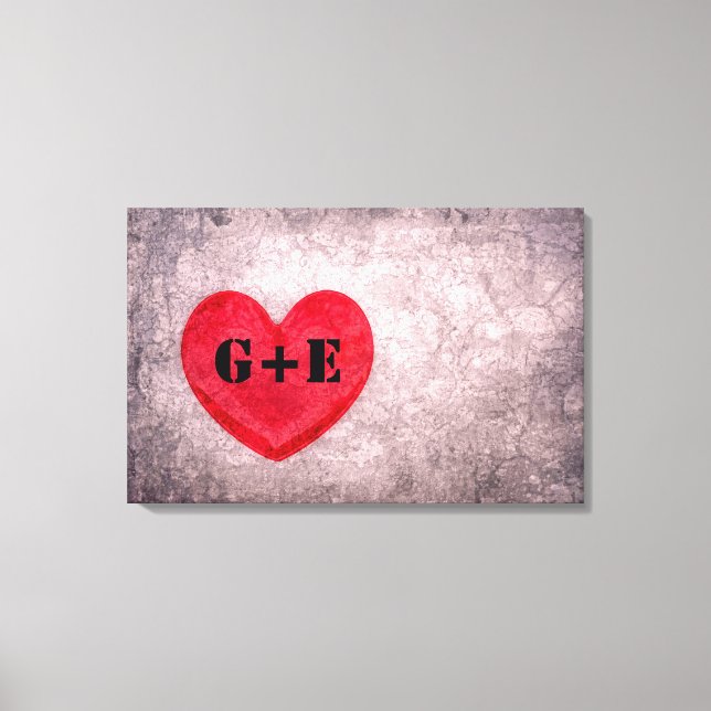 Stonewashed Heart Monogram Personalized Canvas Print (Front)