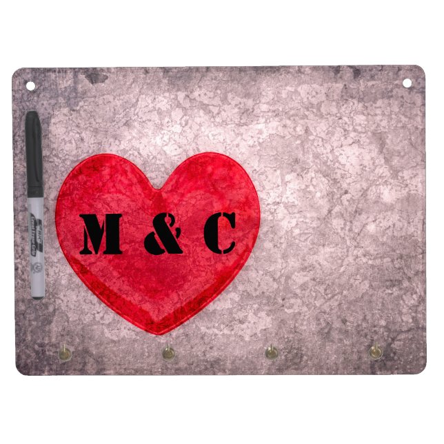 Stonewashed Heart Personalized Dry Erase Board With Keychain Holder (Front)