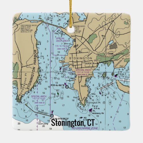 Stonington CT Chart Ceramic Ornament