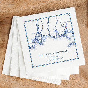 Stonington CT Map Elegant Navy Blue Wedding Napkins