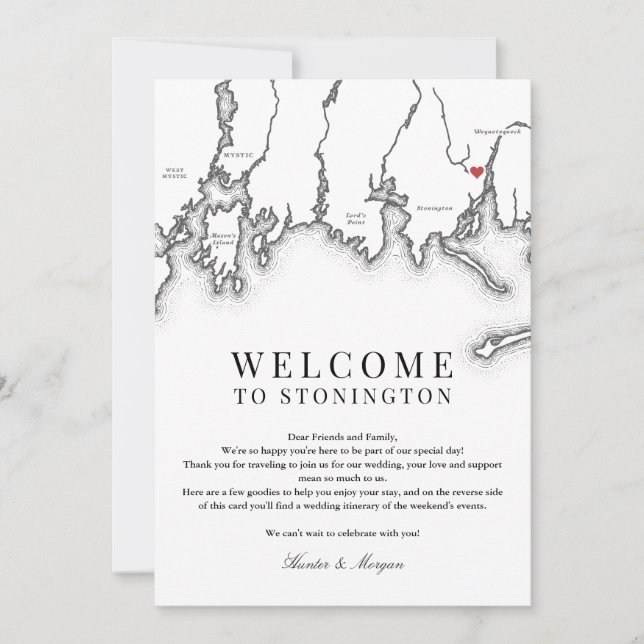 Stonington CT Wedding Welcome Letter Black White Thank You Card (Front)