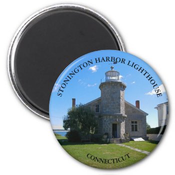 Stonington Harbor Lighthouse  Ct Round Magnet by LighthouseGuy at Zazzle