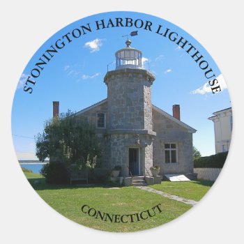 Stonington Harbor Lighthouse  Ct Round Stickers by LighthouseGuy at Zazzle