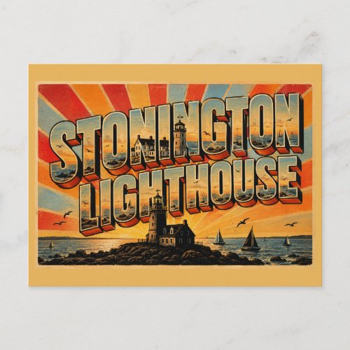 Stonington Lighthouse Connecticut Granite Coast Postcard