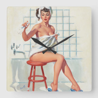Stool pigeon sexy bathroom retro pinup girl square wall clock