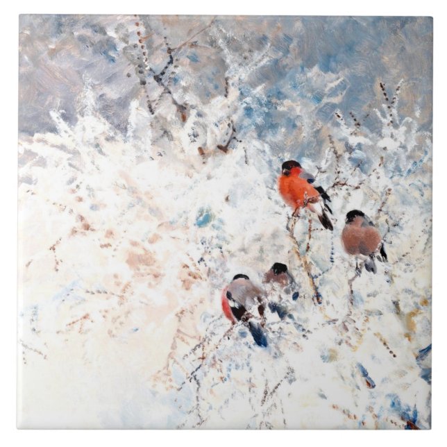 Stoopendaal - Bullfinches, fine art painting Ceramic Tile (Front)