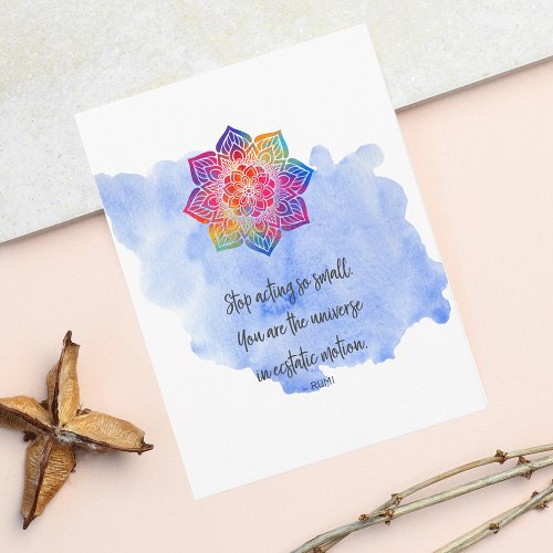 Stop Acting Small Rumi Quote Watercolor Postcard