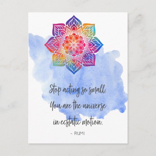 Stop Acting Small Rumi Quote Watercolor Postcard