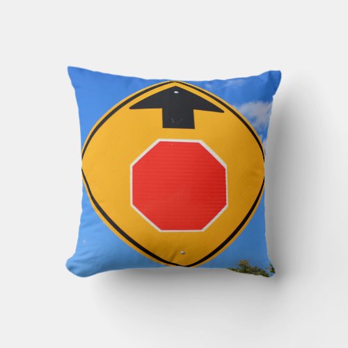 Stop Ahead Highway Road Sign Throw Pillow