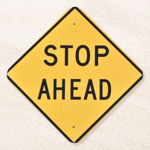 Stop Ahead Road Sign Paper Coaster