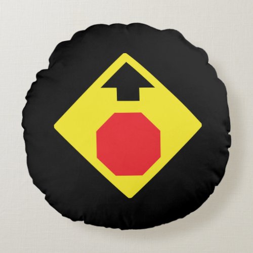 Stop Ahead  Traffic Warning Sign  Round Pillow
