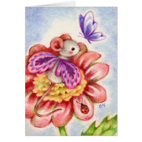 Stop and Smell the Flowers - Fairy Mouse Art Card