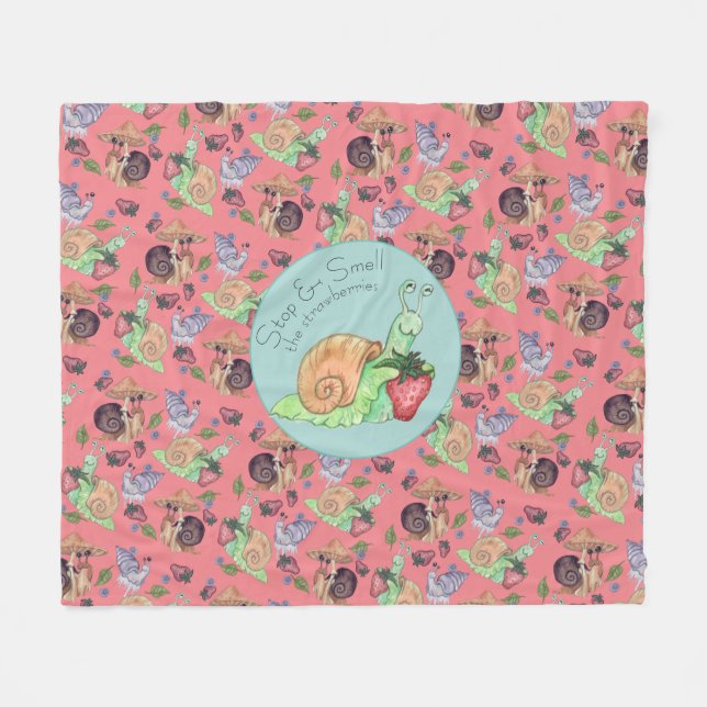 Stop and Smell the Strawberries Snail  Pattern  Fleece Blanket (Front (Horizontal))