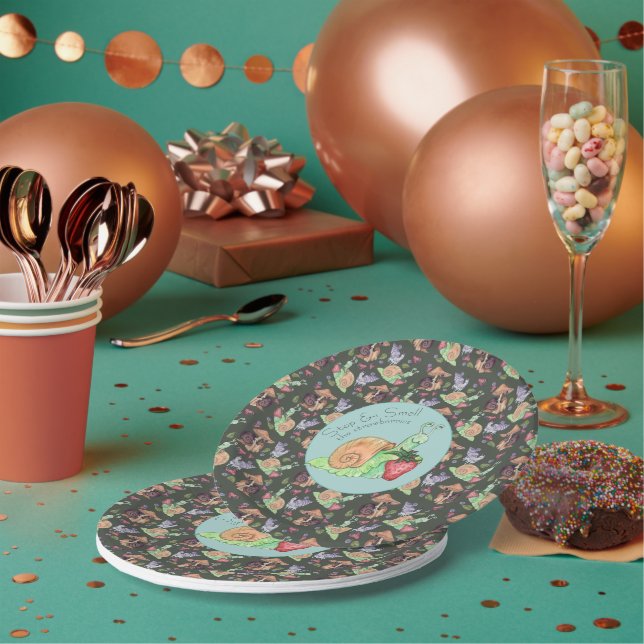 Stop and Smell the Strawberries Snail  Pattern  Paper Plates (Multi)