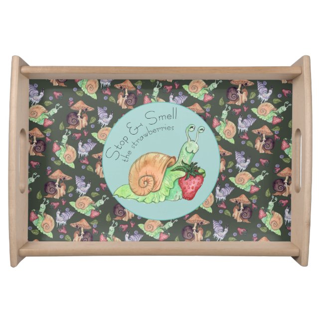 Stop and Smell the Strawberries Snail  Pattern Serving Tray (Front)