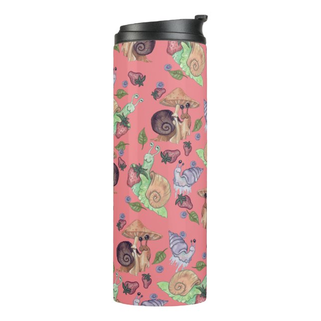 Stop and Smell the Strawberries Snail  Pattern  Th Thermal Tumbler (Rotated Left)