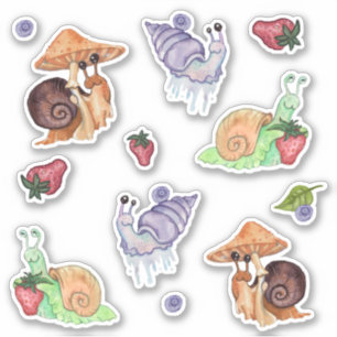Stop and Smell the Strawberry watercolor snails Sticker