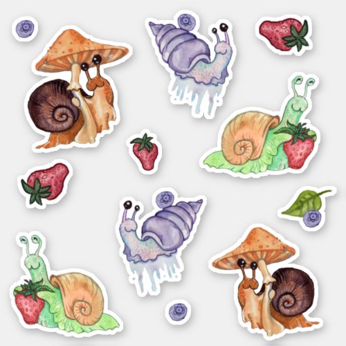 Stop and Smell the Strawberry watercolor snails Sticker