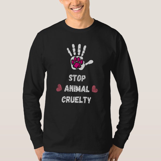 Stop Animal Cruelty Cute Dog Paw and Handprint Des T-Shirt (Front)