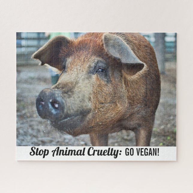 Stop Animal cruelty go vegan with brown pig Jigsaw Puzzle (Horizontal)