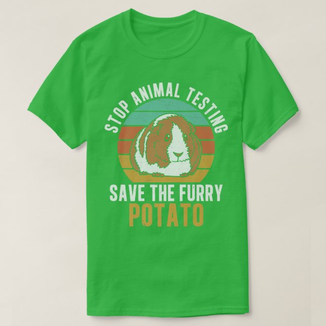 Stop Animal Testing Funny Furry Potato For Guinea  T-Shirt (Design Front)