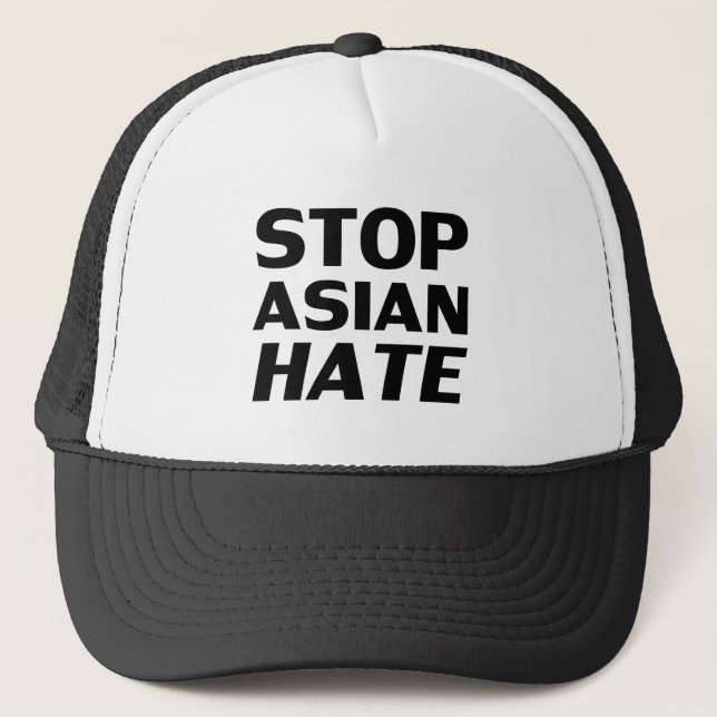 Stop Asian Hate, black letters yellow Trucker Hat (Front)