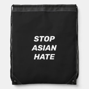 Stop Asian Hate, black white Drawstring Bag