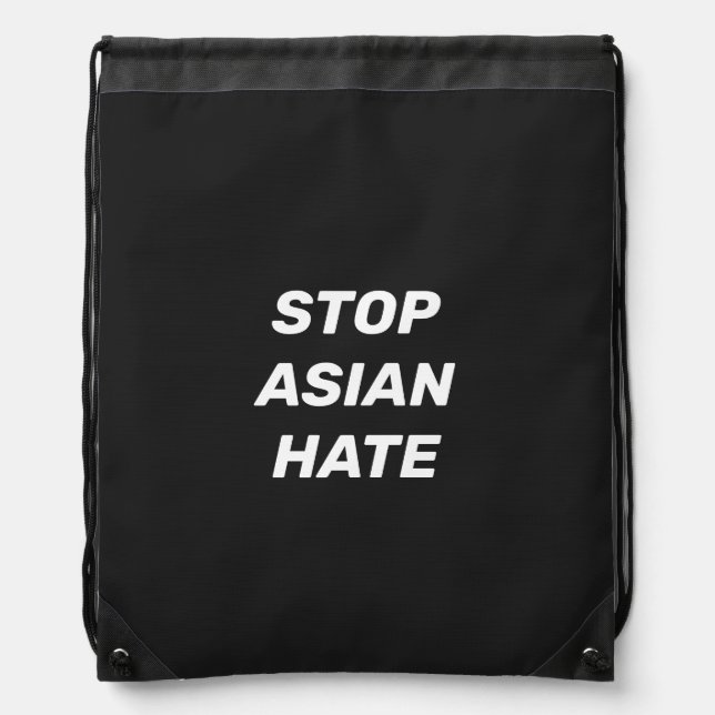 Stop Asian Hate, black white Drawstring Bag (Front)