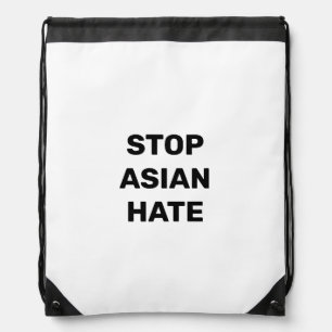 Stop Asian Hate, black white Drawstring Bag