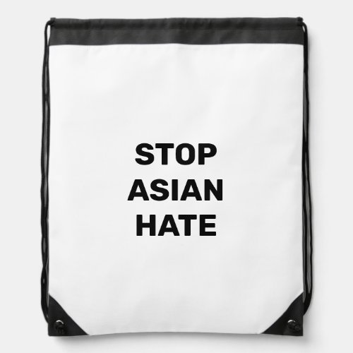 Stop Asian Hate black white Drawstring Bag