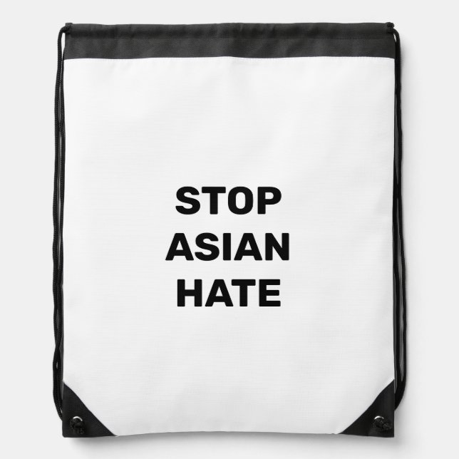 Stop Asian Hate, black white Drawstring Bag (Front)