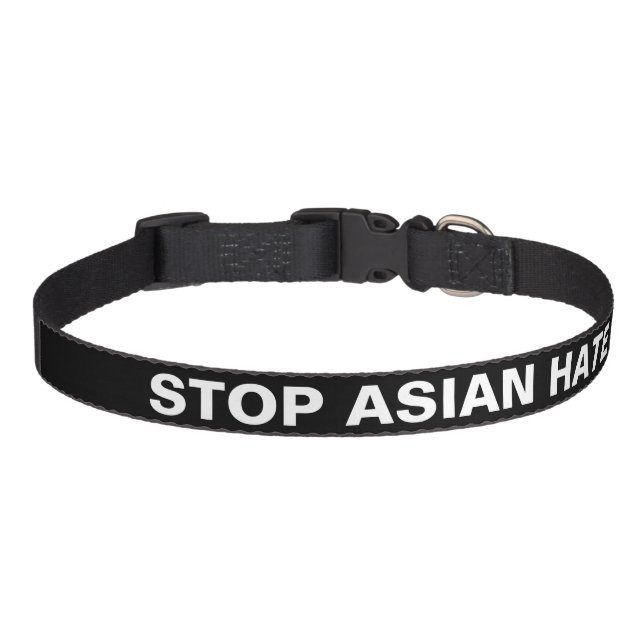 Stop Asian Hate, black white minimalist dog Pet Collar (Front)