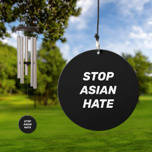 Stop Asian Hate minimalist text black and white Wind Chime