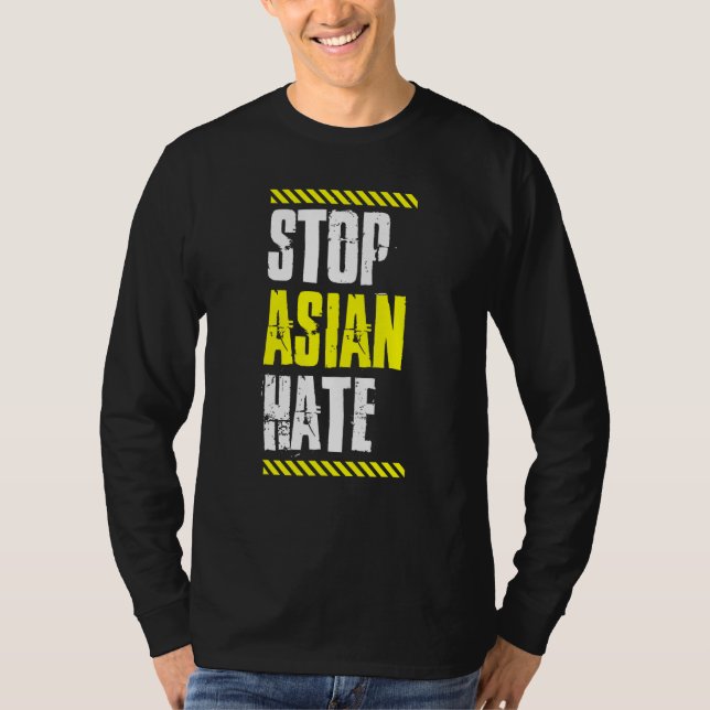 Stop Asian Hate Warning Tape American Pride Love A T-Shirt (Front)