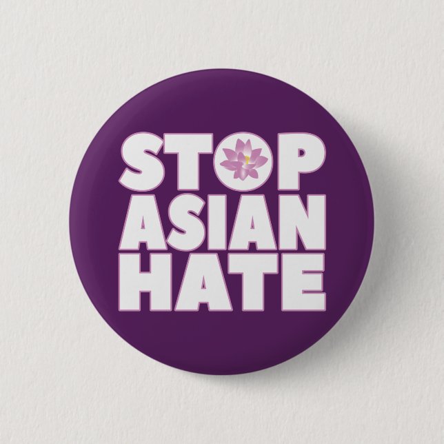 Stop Asian Hate with Lotus Flower T-Shirt Button (Front)
