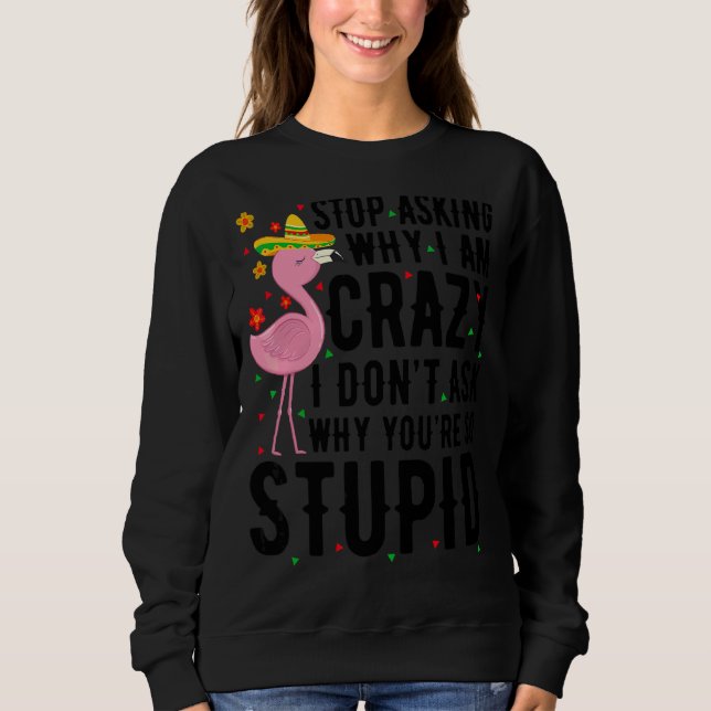 Stop Asking Why I'm Crazy Flamingo Stupid Pink  Wo Sweatshirt (Front)
