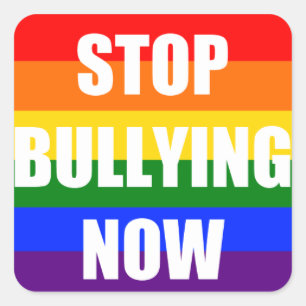 Stop bullying now - rainbow square sticker