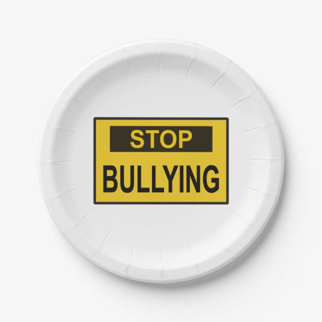 Stop Bullying Sign yellow Paper Plates (Front)