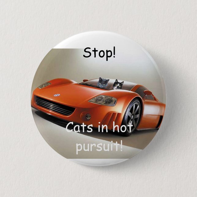 Stop! Cats in hot pursuit! Pinback Button (Front)
