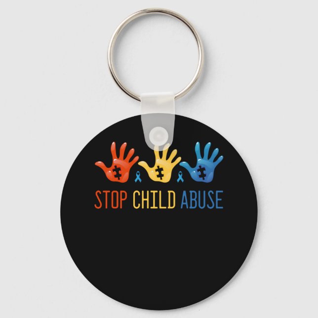 Stop Child Abuse Child Abuse Prevention Awareness Keychain (Front)