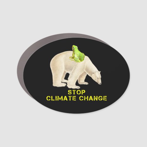Stop Climate Change Arctic Polar Bear Frog Black Car Magnet