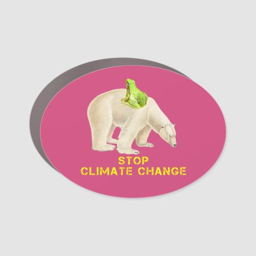 Stop Climate Change Arctic Polar Bear Frog Magenta Car Magnet