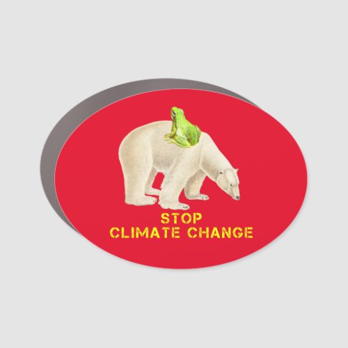 Stop Climate Change Arctic Polar Bear Frog Red Car Magnet