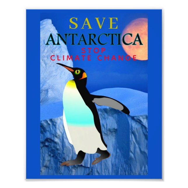 Stop Climate Change Global Warming Emperor Penguin Photo Print (Front)