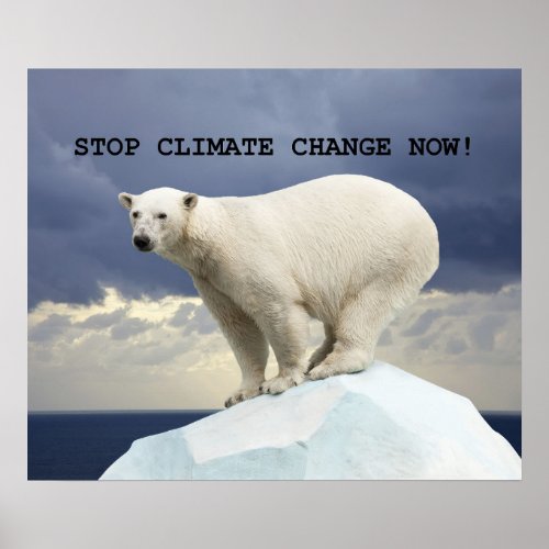 STOP CLIMATE CHANGE NOW Polar Bear Poster