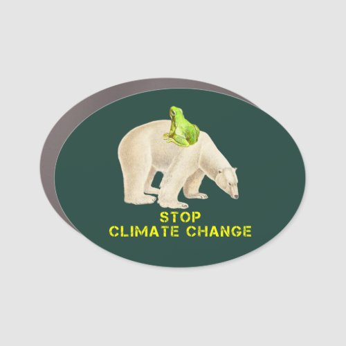 Stop Climate Change Polar Bear Frog Emerald Green Car Magnet
