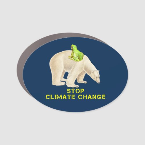 Stop Climate Change Polar Bear Frog Navy Blue Car Magnet