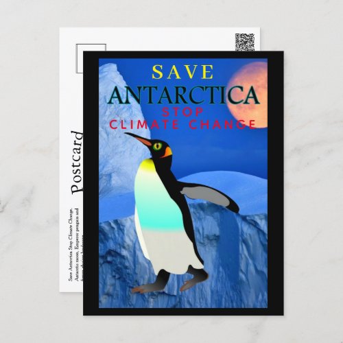 Stop Climate Change Warming Antarctica Penguin Postcard