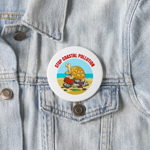 Stop Coastal Pollution Sea Turtle Environmental Button