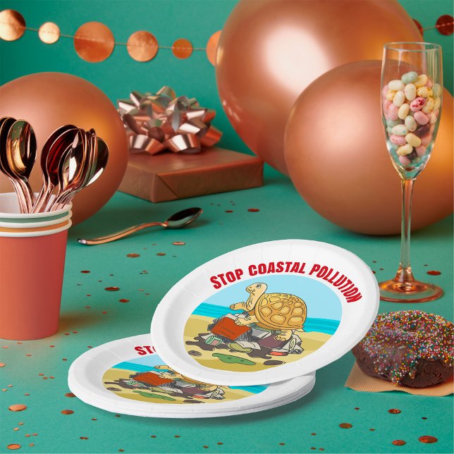 Stop Coastal Pollution Sea Turtle Environmental  Paper Plates (Creator Uploaded)